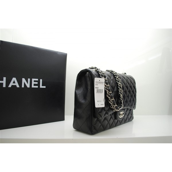Borse Chanel A47600 Maxi Flap Agnello Nero Con Silver Hw