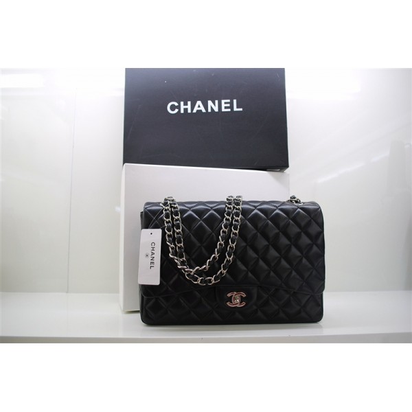 Borse Chanel A47600 Maxi Flap Agnello Nero Con Silver Hw