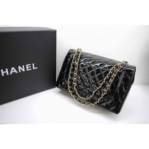Borse Chanel A47600 Maxi Flap In Vernice Nera Con Oro Hw
