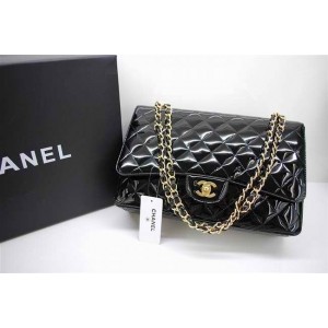 Borse Chanel A47600 Maxi Flap In Vernice Nera Con Oro Hw