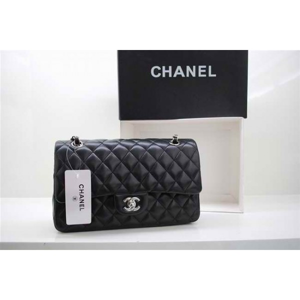 Borse Chanel Flap A01112 Nero Agnello Con Silver Hw