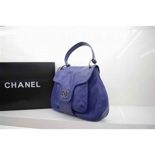 Chanel 2010 Crystal Caviar Blue Leather Shoulder Bag
