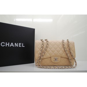 Chanel 2010 Jumbo Flap Borse Caviar Leather Beige Con Ecs