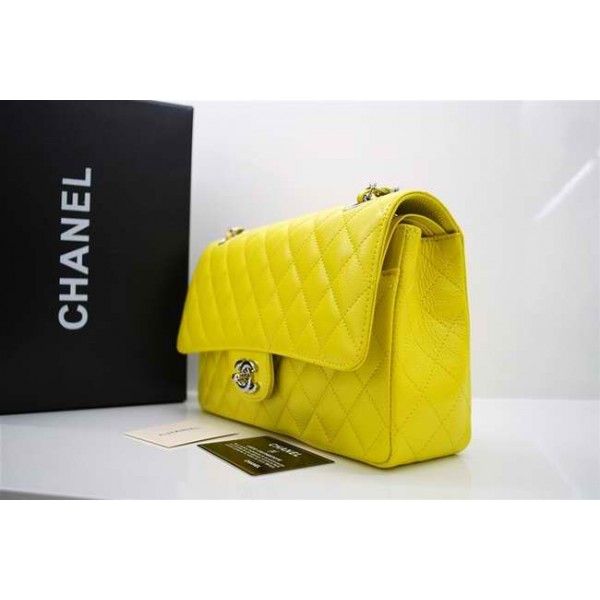 Chanel A01112 Giallo Caviar Flap Borse In Pelle Con Silver Hw