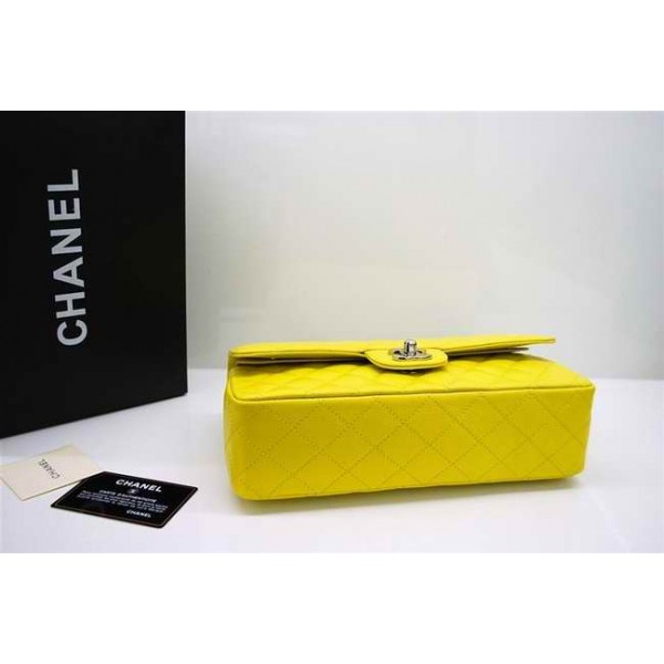 Chanel A01112 Giallo Caviar Flap Borse In Pelle Con Silver Hw