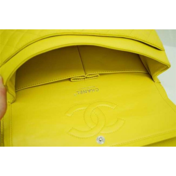 Chanel A01112 Giallo Caviar Flap Borse In Pelle Con Silver Hw