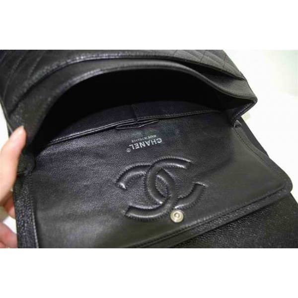 Chanel A01112 Nero Caviar Flap Borse In Pelle Con Hardware Argen