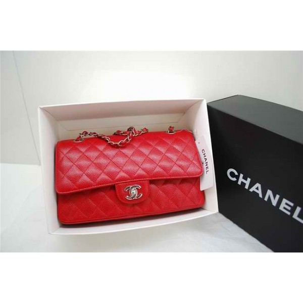 Chanel A01112 Rosso In Pelle Borse Caviar Con Silver Hw