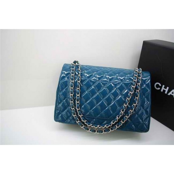 Chanel A47600 Dark Blue Patent Leather Flap Borse Maxi Con Ecs