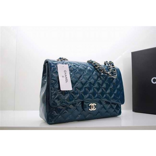Chanel A47600 Dark Blue Patent Leather Flap Borse Maxi Con Ecs