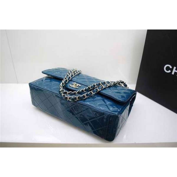 Chanel A47600 Dark Blue Patent Leather Flap Borse Maxi Con Ecs