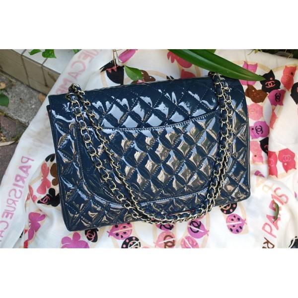 Chanel A47600 Flap Borse Brevetti Blu Scuro Con Silver Hw