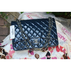 Chanel A47600 Flap Borse Brevetti Blu Scuro Con Silver Hw