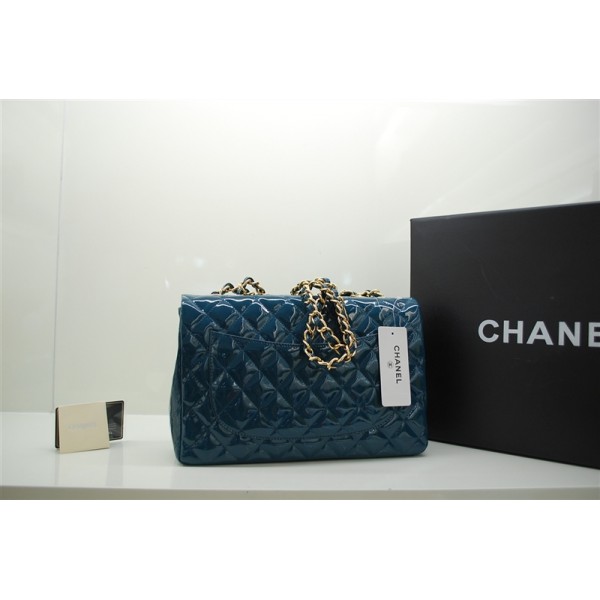 Chanel A47600 Flap Borse In Vernice Con Blue Gold Hw Jumbo