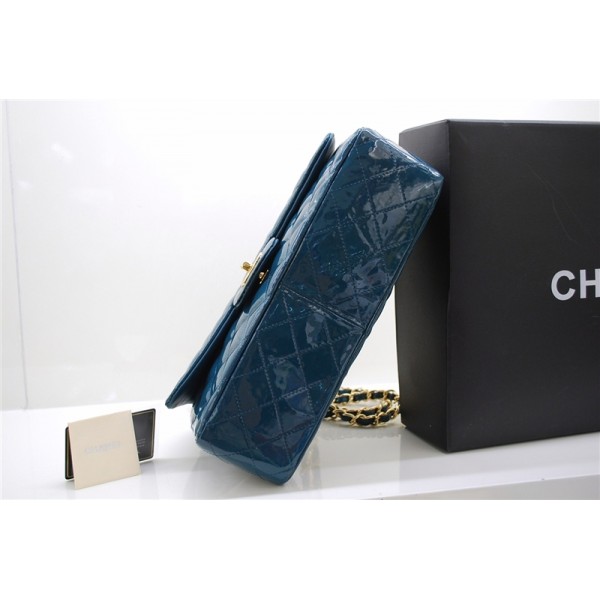 Chanel A47600 Flap Borse In Vernice Con Blue Gold Hw Jumbo