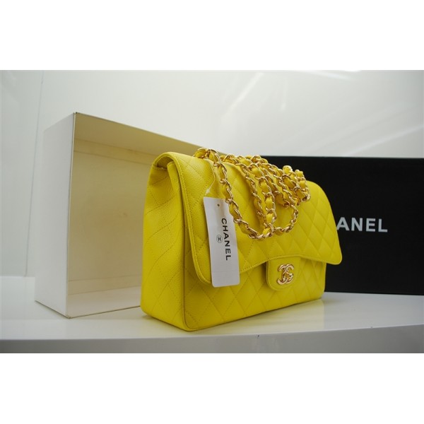 Chanel A47600 Giallo Caviar Leather Borse Jumbo Flap Con Oro Hw