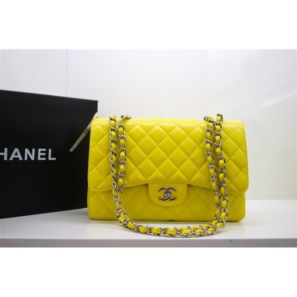 Chanel A47600 Giallo Caviar Leather Borse Jumbo Flap Con Shw