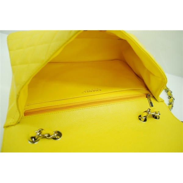 Chanel A47600 Giallo Caviar Leather Borse Jumbo Flap Con Shw