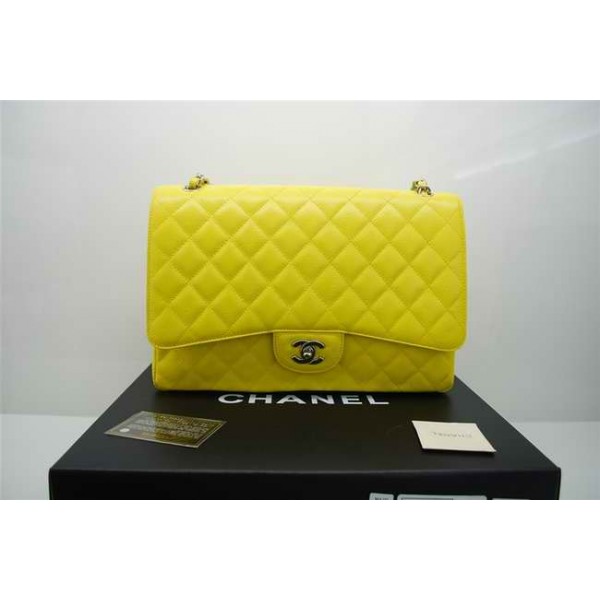 Chanel A47600 Giallo Caviar Leather Flap Borse Maxi Con Ecs