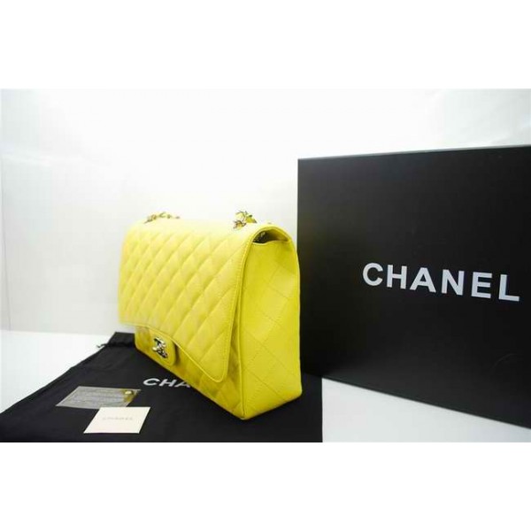 Chanel A47600 Giallo Caviar Leather Flap Borse Maxi Con Ecs