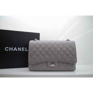 Chanel A47600 Grigio Caviar Leather Flap Borse Maxi Con Ecs