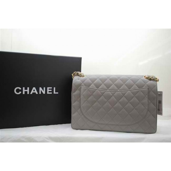 Chanel A47600 Maxi Flap Borse In Pelle Grigio Con Oro Hw