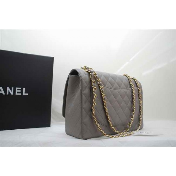 Chanel A47600 Maxi Flap Borse In Pelle Grigio Con Oro Hw