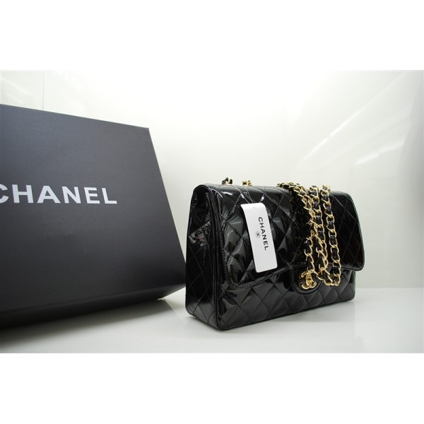 Chanel A47600 Nero Vernice Borse Jumbo Flap Con Oro Hw