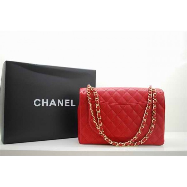 Chanel A47600 Red Caviar Flap Borse In Pelle Con Maxi Oro