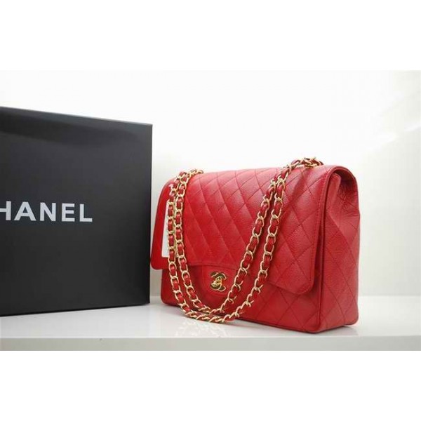 Chanel A47600 Red Caviar Flap Borse In Pelle Con Maxi Oro