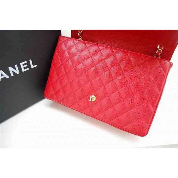 Chanel A47600 Red Caviar Flap Borse In Pelle Con Maxi Oro