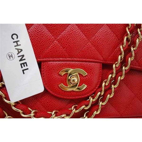 Chanel A47600 Red Caviar Flap Borse In Pelle Con Maxi Oro