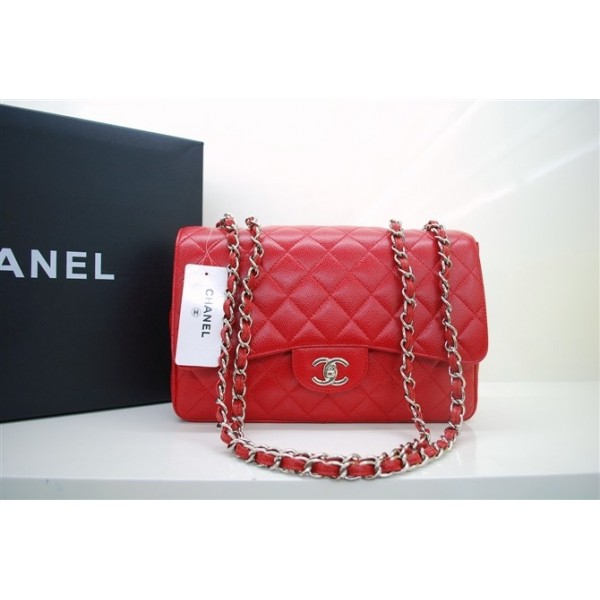 Chanel A47600 Red Caviar Leather Borse Jumbo Flap Con Silver Hw