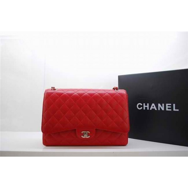 Chanel A47600 Red Caviar Leather Flap Borse Maxi Con Silver Hw