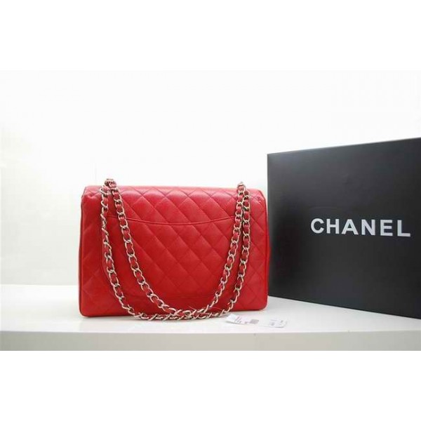 Chanel A47600 Red Caviar Leather Flap Borse Maxi Con Silver Hw