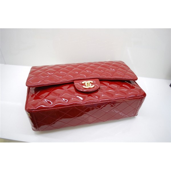 Chanel A47600 Red Patent Flap Borse In Pelle Con Maxi Oro