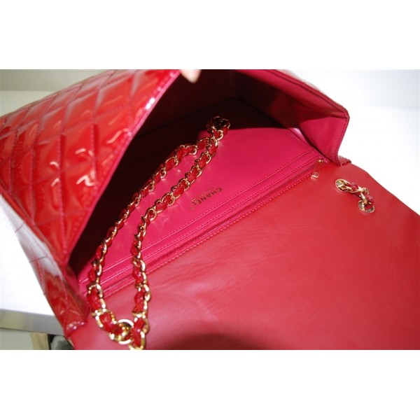 Chanel A47600 Red Patent Flap Borse In Pelle Con Maxi Oro