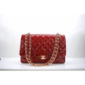 Chanel A47600 Red Patent Flap Borse In Pelle Con Maxi Oro