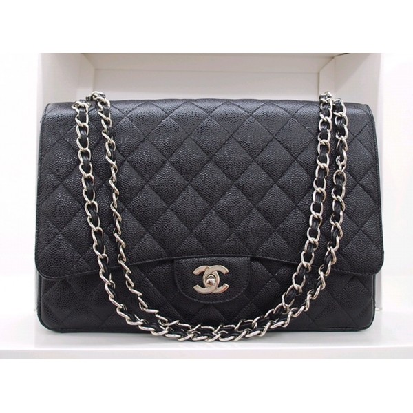 Chanel A47600 Y01588 94305 Pelle Nera Borse Caviale Con Shw