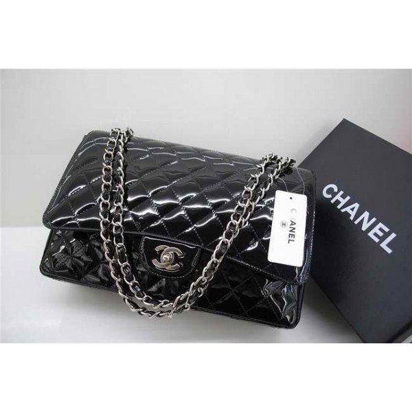 Chanel A47600 Vernice Nera Flap Borse Maxi Con Silver Hw