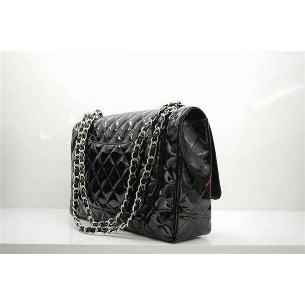 Chanel A47600 Vernice Nera Flap Borse Maxi Con Silver Hw