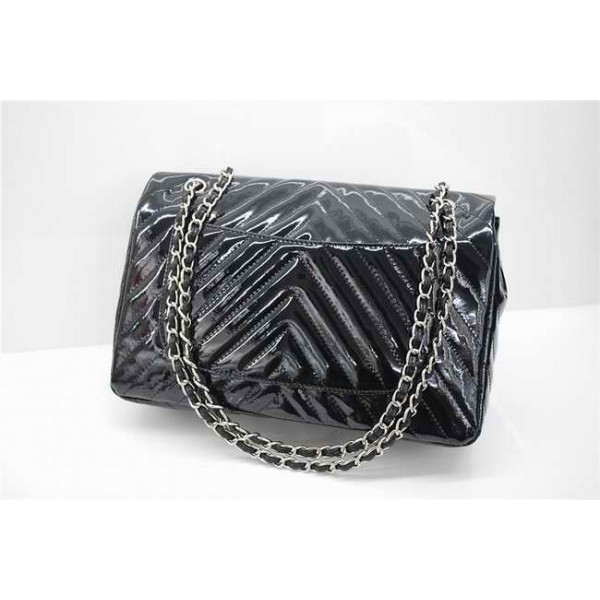Chanel A48184 Classic Chevron Quilted Flap Borse In Vernice Nera