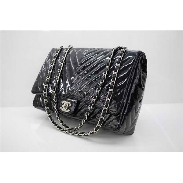 Chanel A48184 Classic Chevron Quilted Flap Borse In Vernice Nera