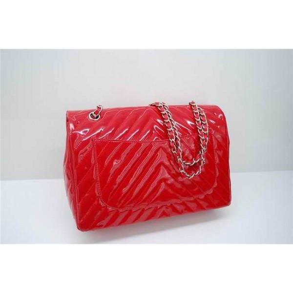 Chanel A48184 Classic Chevron Quilted Flap Borse In Vernice Ross