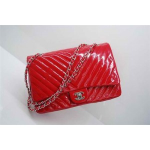 Chanel A48184 Classic Chevron Quilted Flap Borse In Vernice Ross