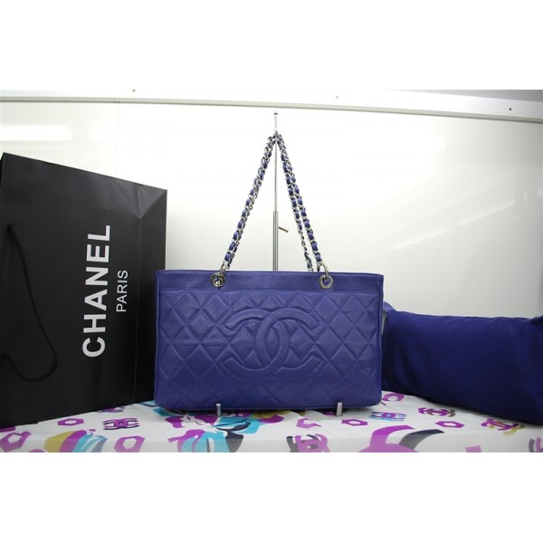 Chanel Timeless Cc 2010 Crystal Caviar Pelle Blu Borsa