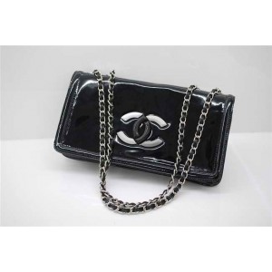 Rossetti Logo Doppia C Chanel Flap Borse Nero Con Brevetti Shw