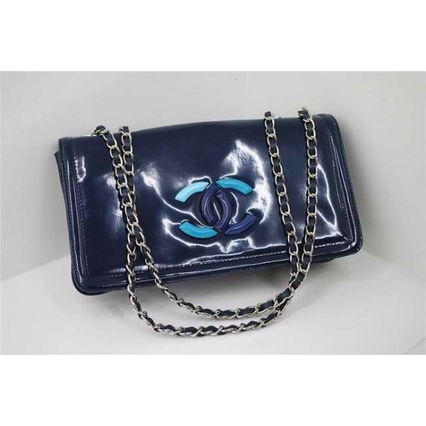 Rossetti Logo Doppia C Chanel Flap Borse In Vernice Blu Con Shw