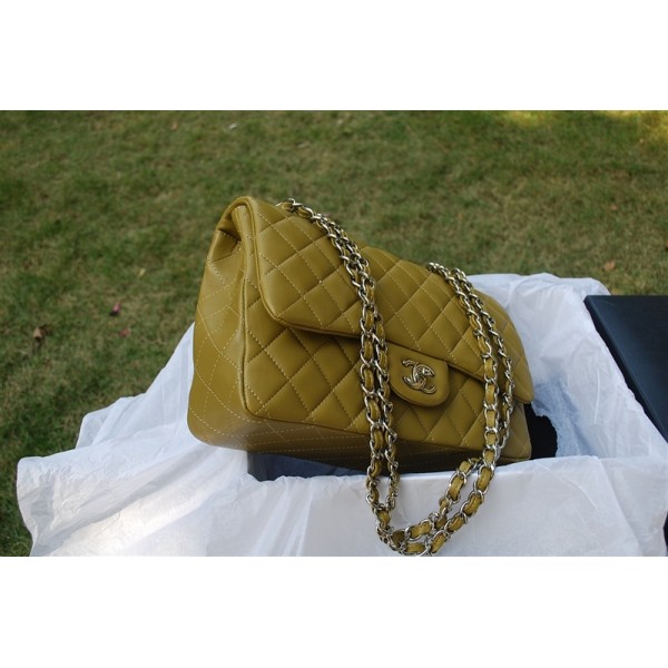 2011 Khaki Flap Chanel Quilted Borse Agnello Con Hardware Argent