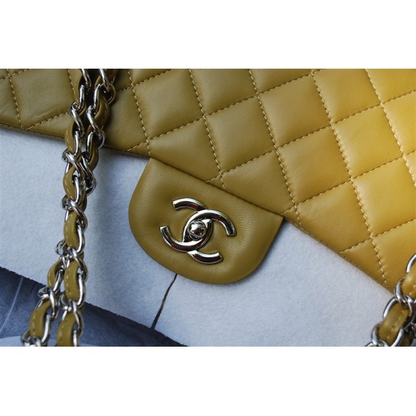 2011 Khaki Flap Chanel Quilted Borse Agnello Con Hardware Argent